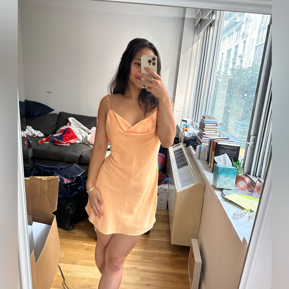 NWT A&F Orange Cowl Neck Tie String Slip Dress